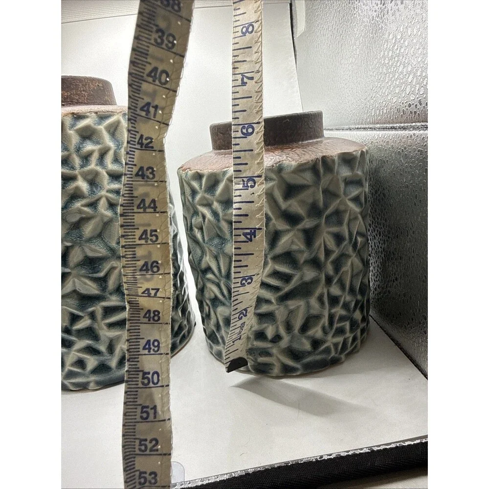 Set Of 2 Textured Blue And White Vases 6” And 8”Tall By 5” Diameter